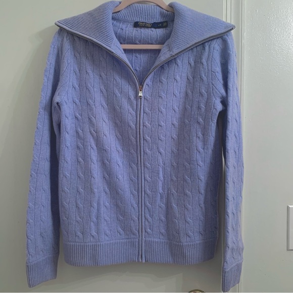 Ralph Lauren Sweaters - Cashmere Polo Ralph Lauren Golf Baby Blue Zip-Up Sweater Cable Knit Size large